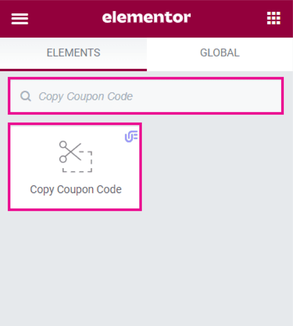 Copy Coupon Code Unlimited Elements for Elementor